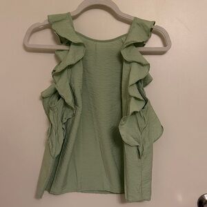 Green Ruffle Sleeveless Top